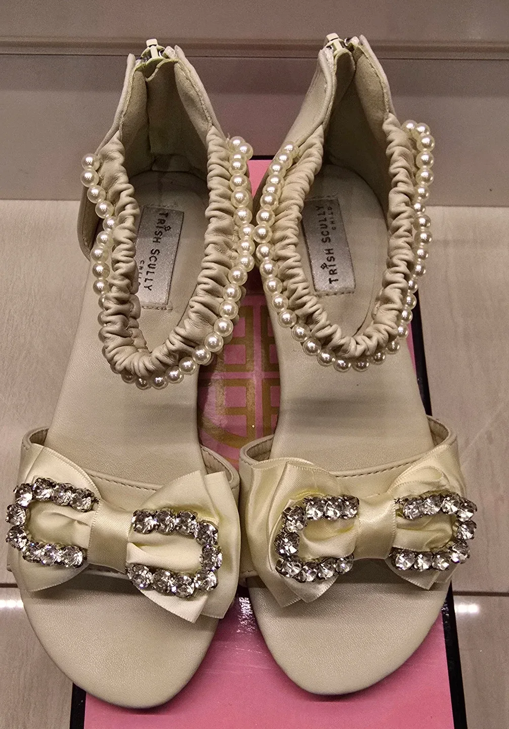 NEW! Girl's Trish Scully Fancy Ivory Pearl Shoes! Size 2 Youth image indicator(2)