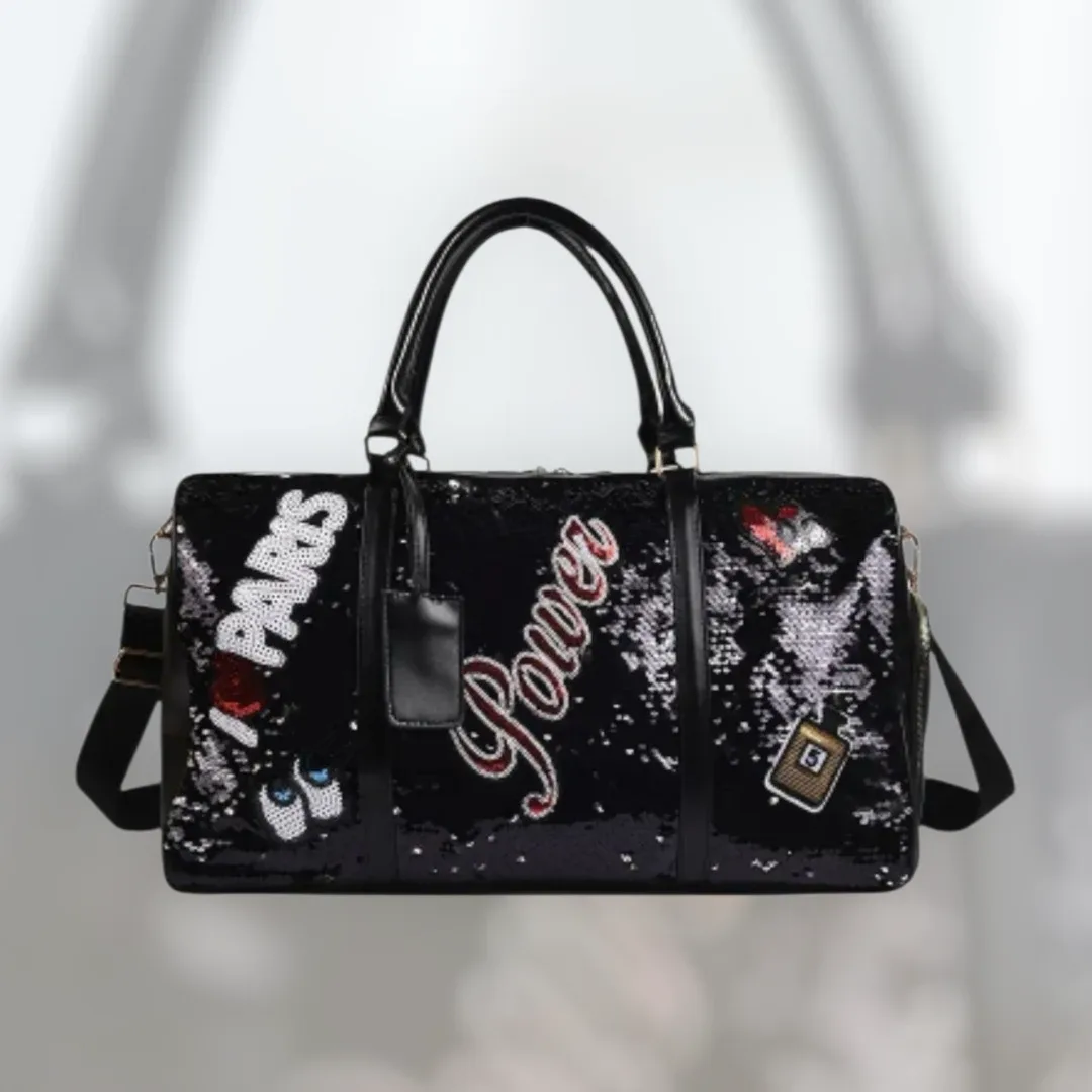 Black Sequin Duffle Bag - "Power"