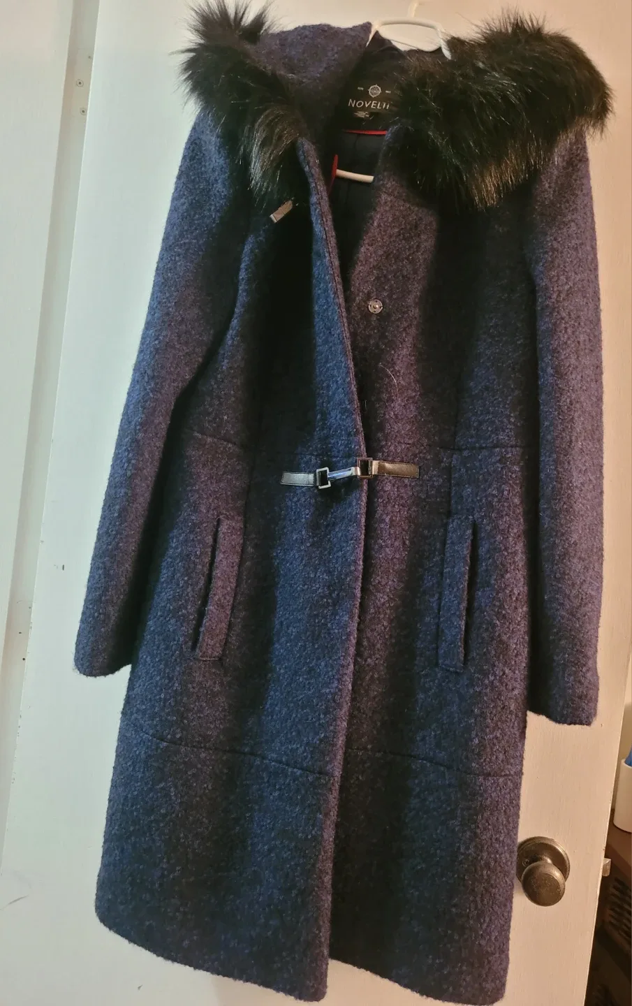 Novelti Wool Blend Coat with Faux Fur Hood image indicator(2)