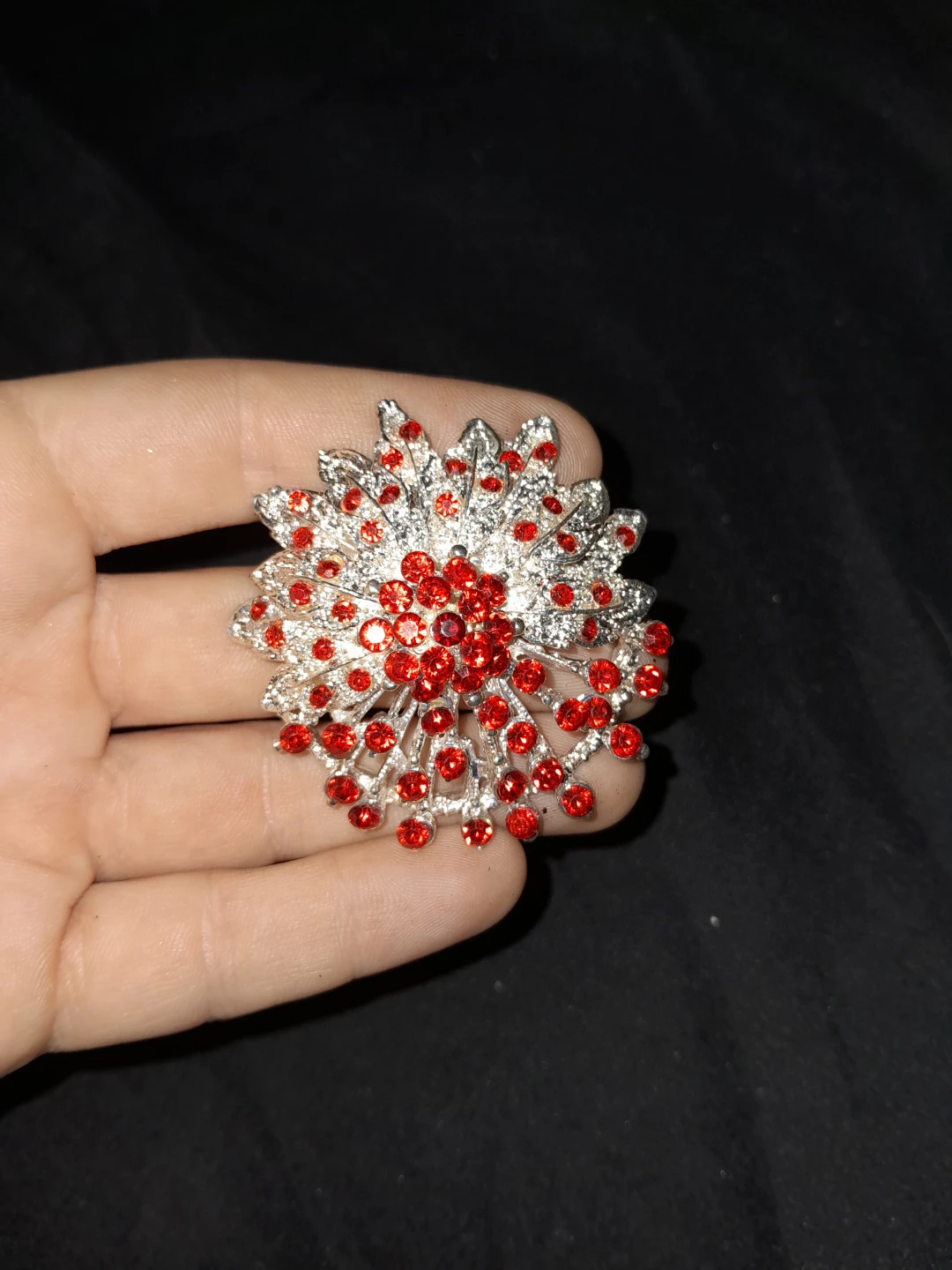 Red & Silver Flower Brooch