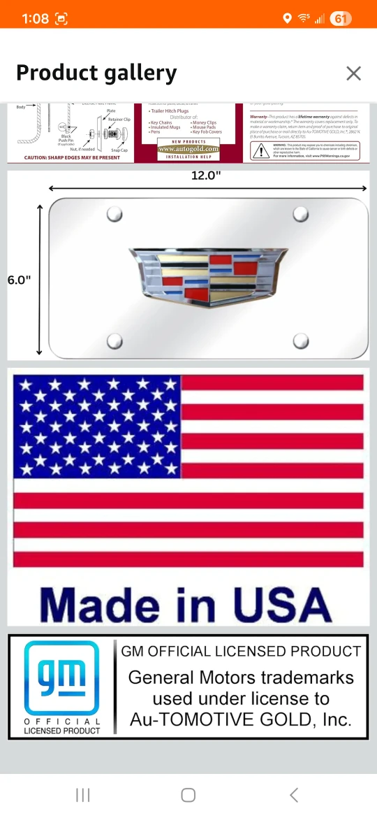Au-TOMOTIVE GOLD Cadillac Logo Plate - New - photo 4