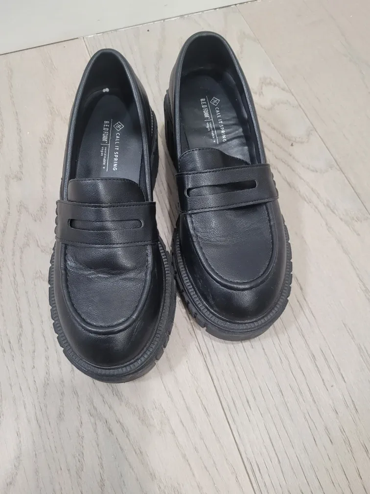 Call It Spring Black Chunky Loafers, Size 6 image indicator(3)