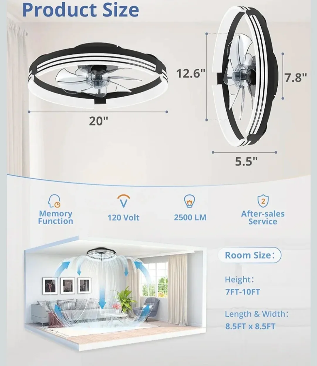 Ceiling Fans with Dimmable Lights and Remote, 20" Flush Mount image indicator(2)