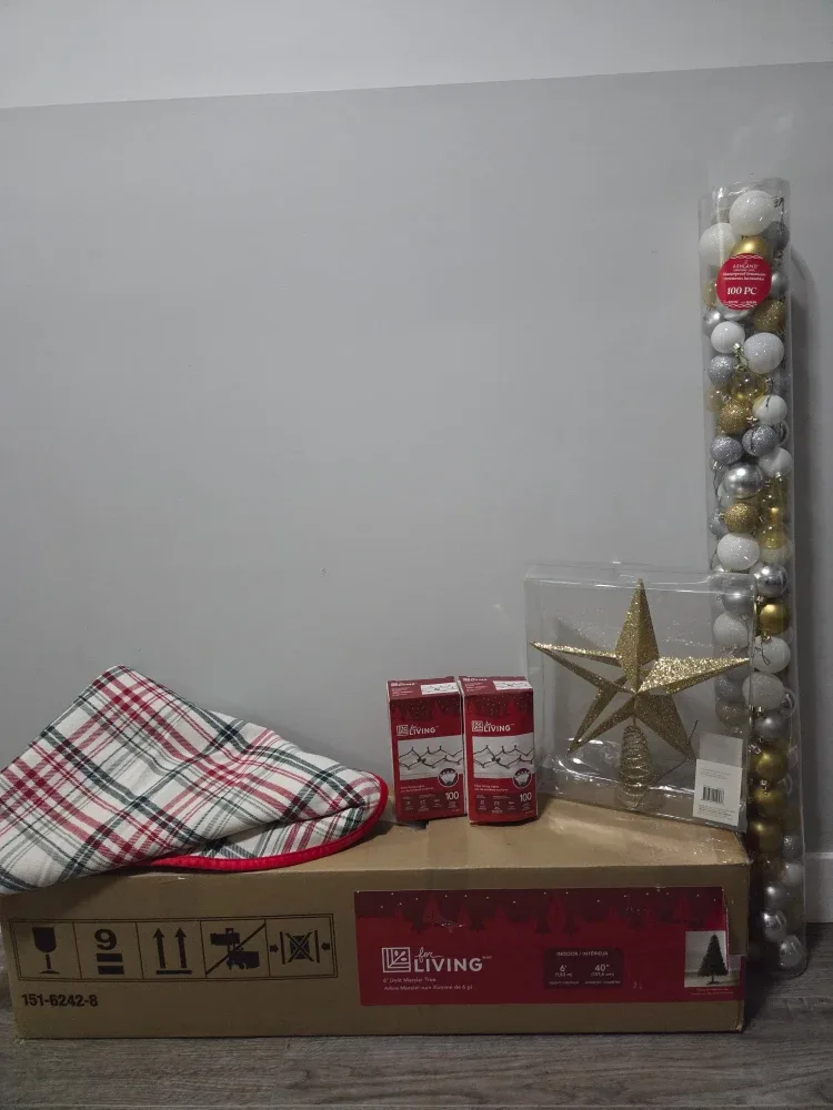 For Living 6' Unlit Christmas Tree + Ornaments