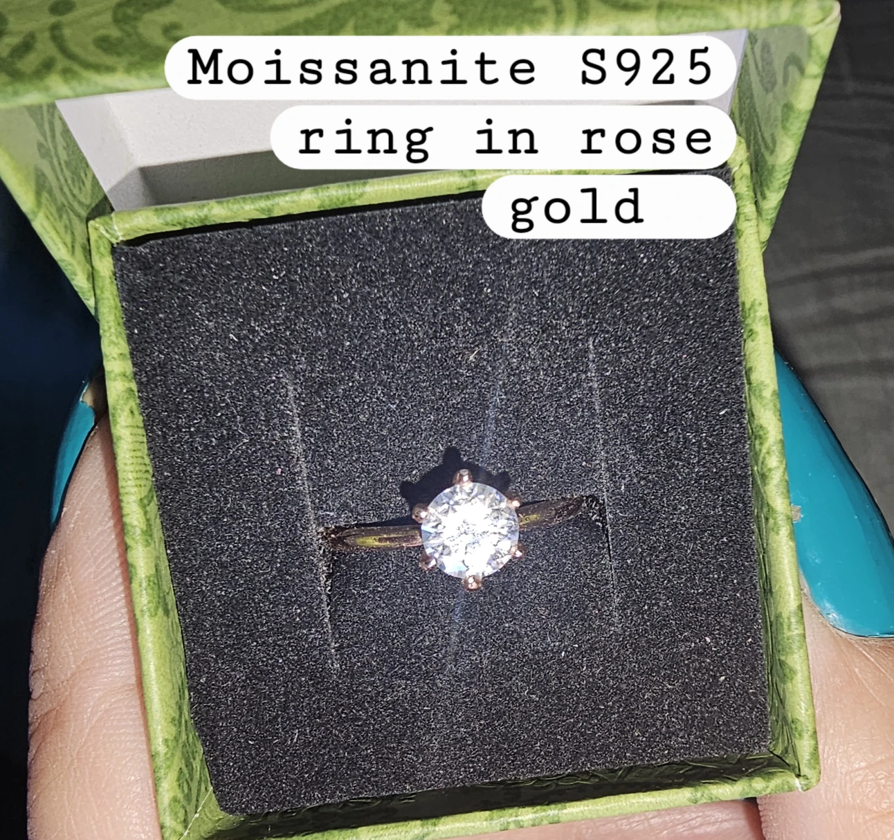 Moissanite Gem Ring - Rose Gold 925 Silver