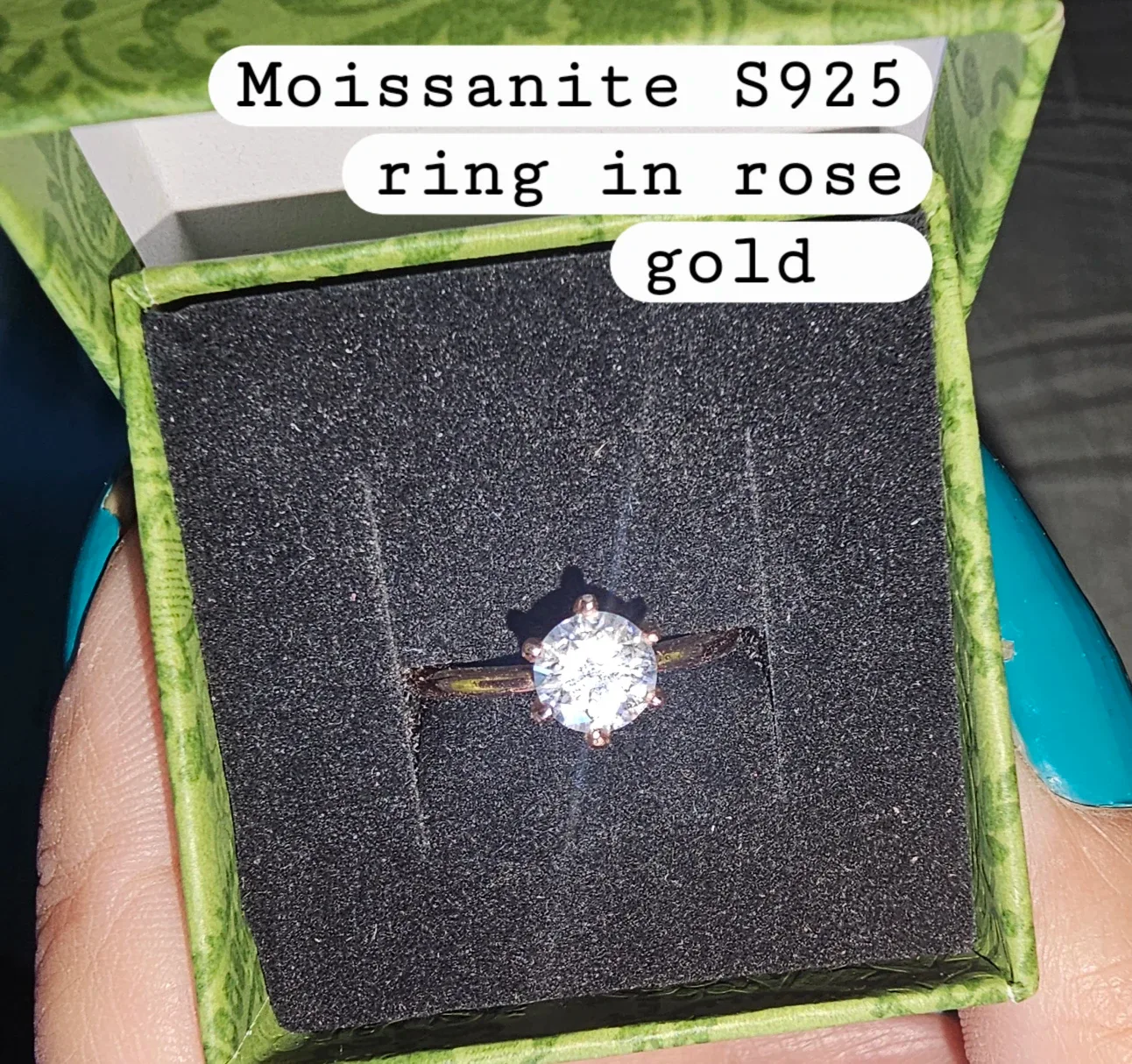 Moissanite Gem Ring - Rose Gold 925 Silver