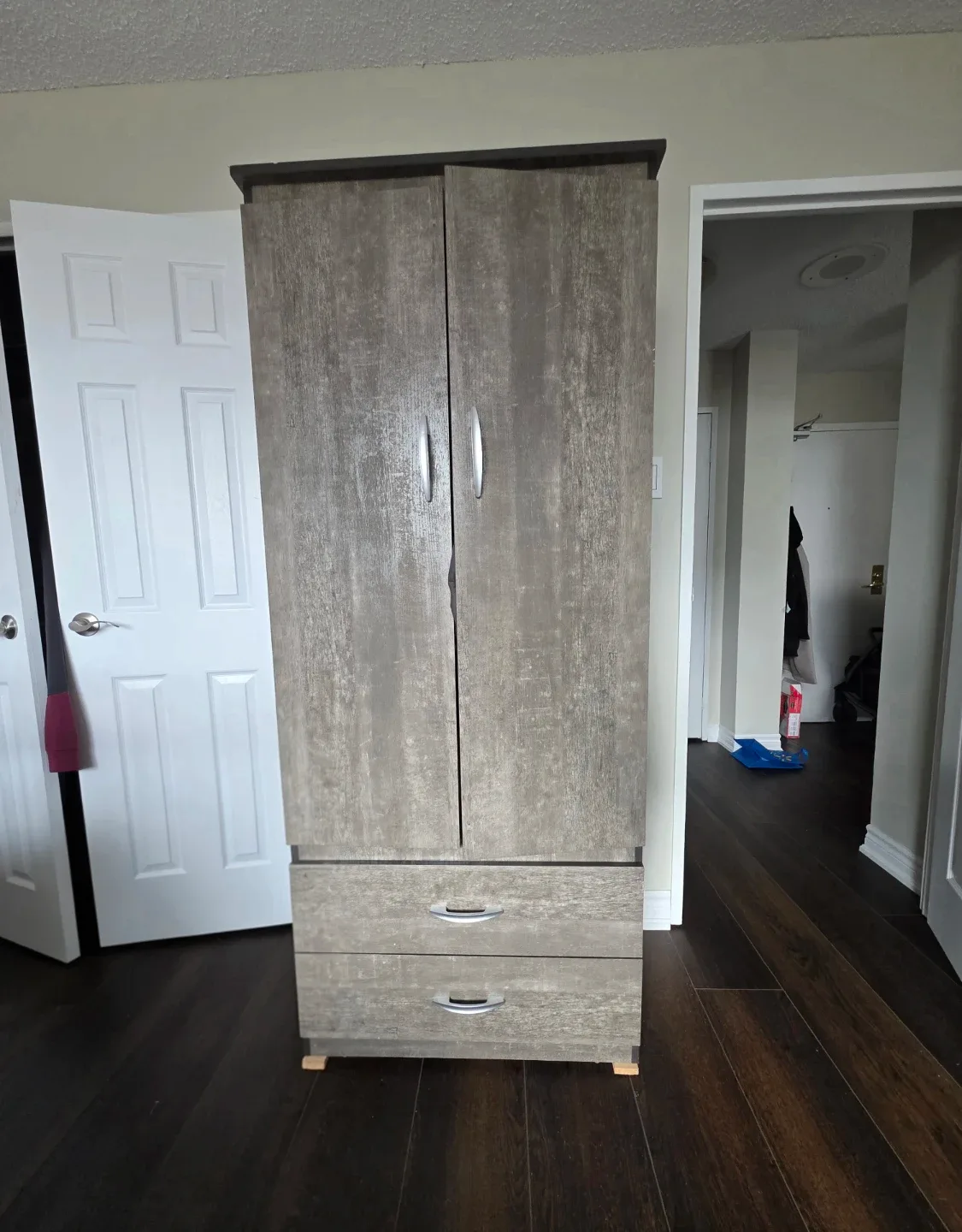 Wood Grain Wardrobe with Drawers