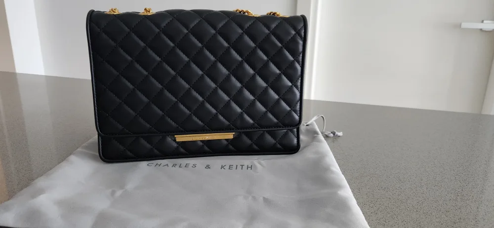 Charles & Keith Black Quilted Chain Bag