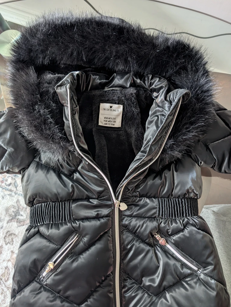 Girls' Black Puffer Coat with Faux Fur Hood (2-3 yrs) - photo 4