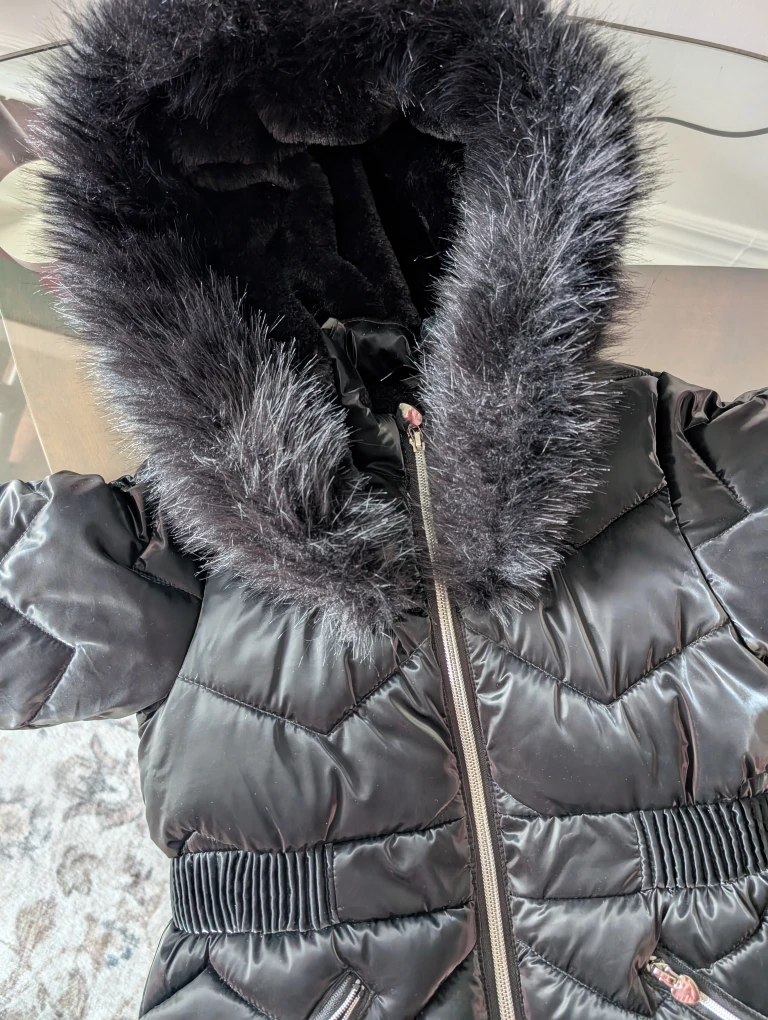 Girls' Black Puffer Coat with Faux Fur Hood (2-3 yrs) - photo 5