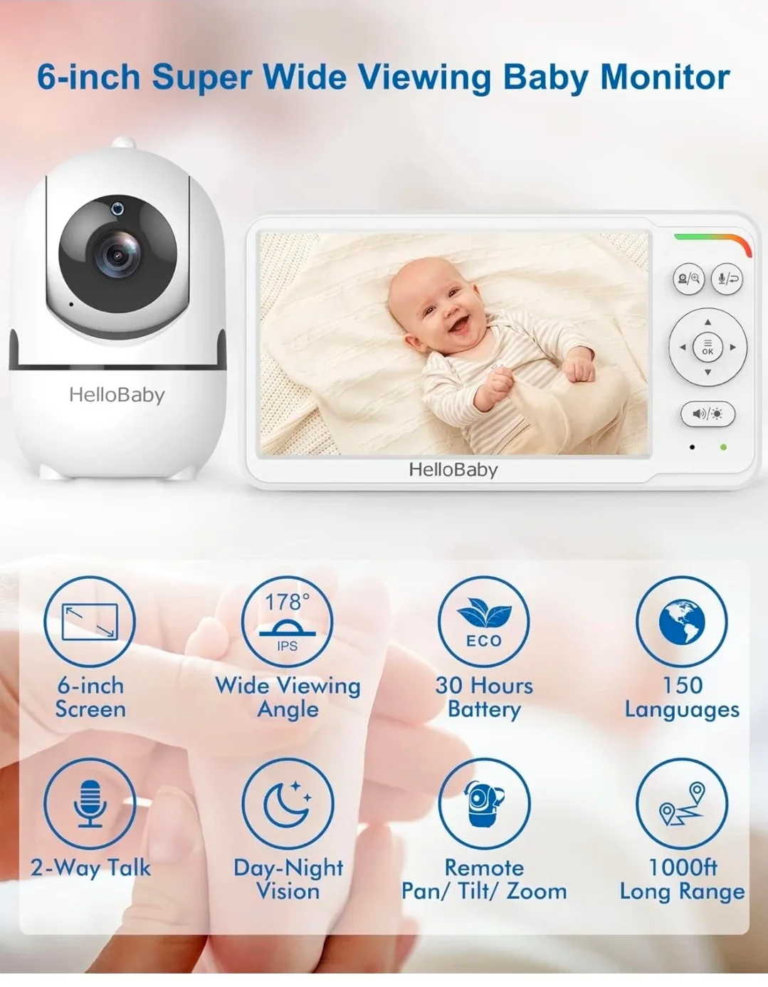 HelloBaby 6-inch Super Wide Viewing Baby Monitor image indicator(3)