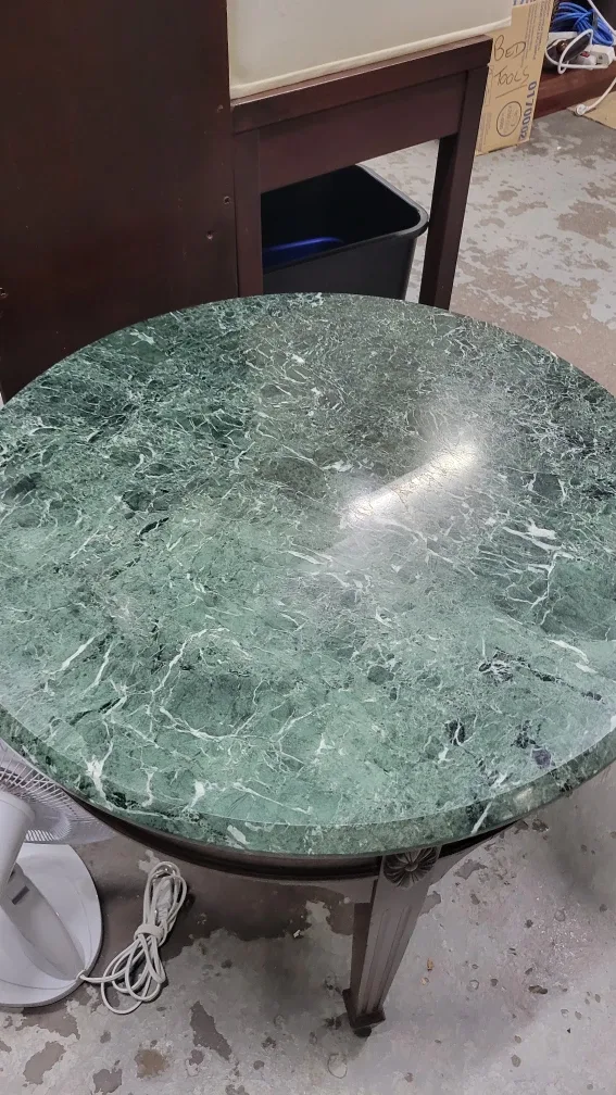 Round, Green Marble Top Accent Table