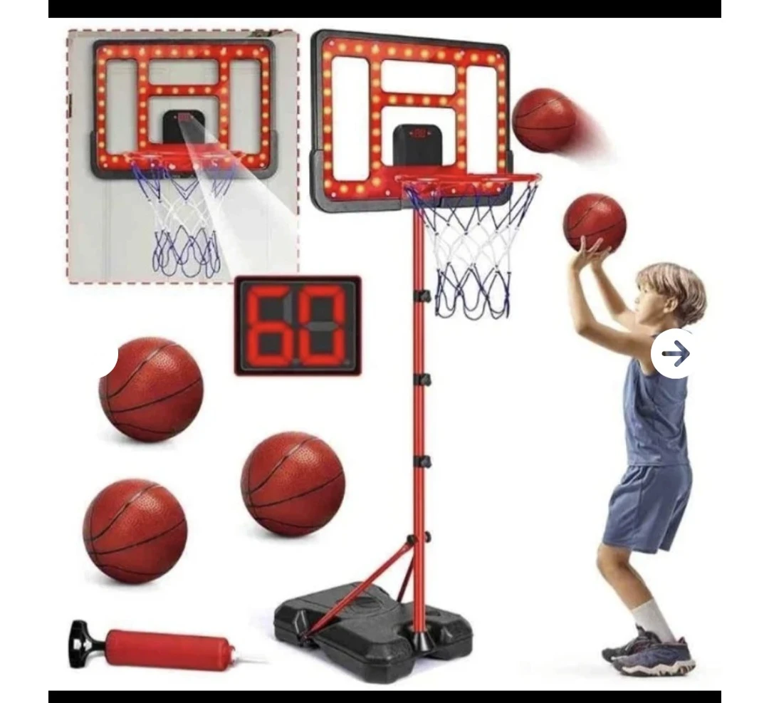 New Kids Basketball Hoop with LED Scoreboard–Adjusts 3.5-6.2ft