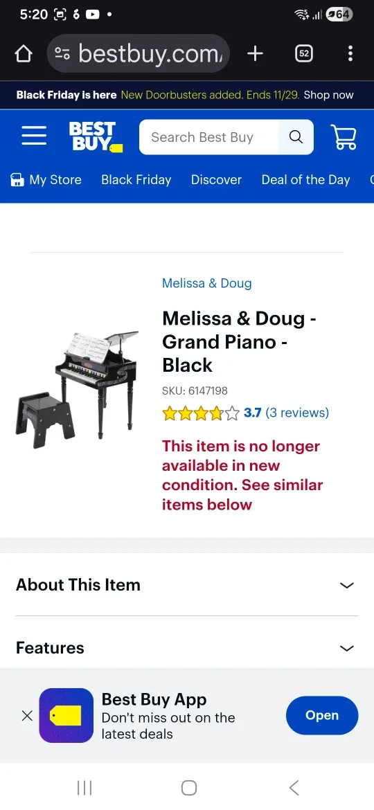 Melissa & Doug Black Toy Piano - FAST PICK UP! image indicator(8)