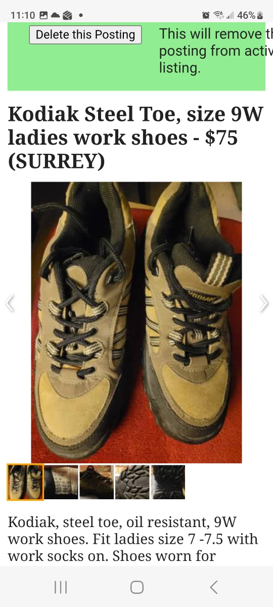 Kodiak Steel Toe Work Shoes - Size 9W