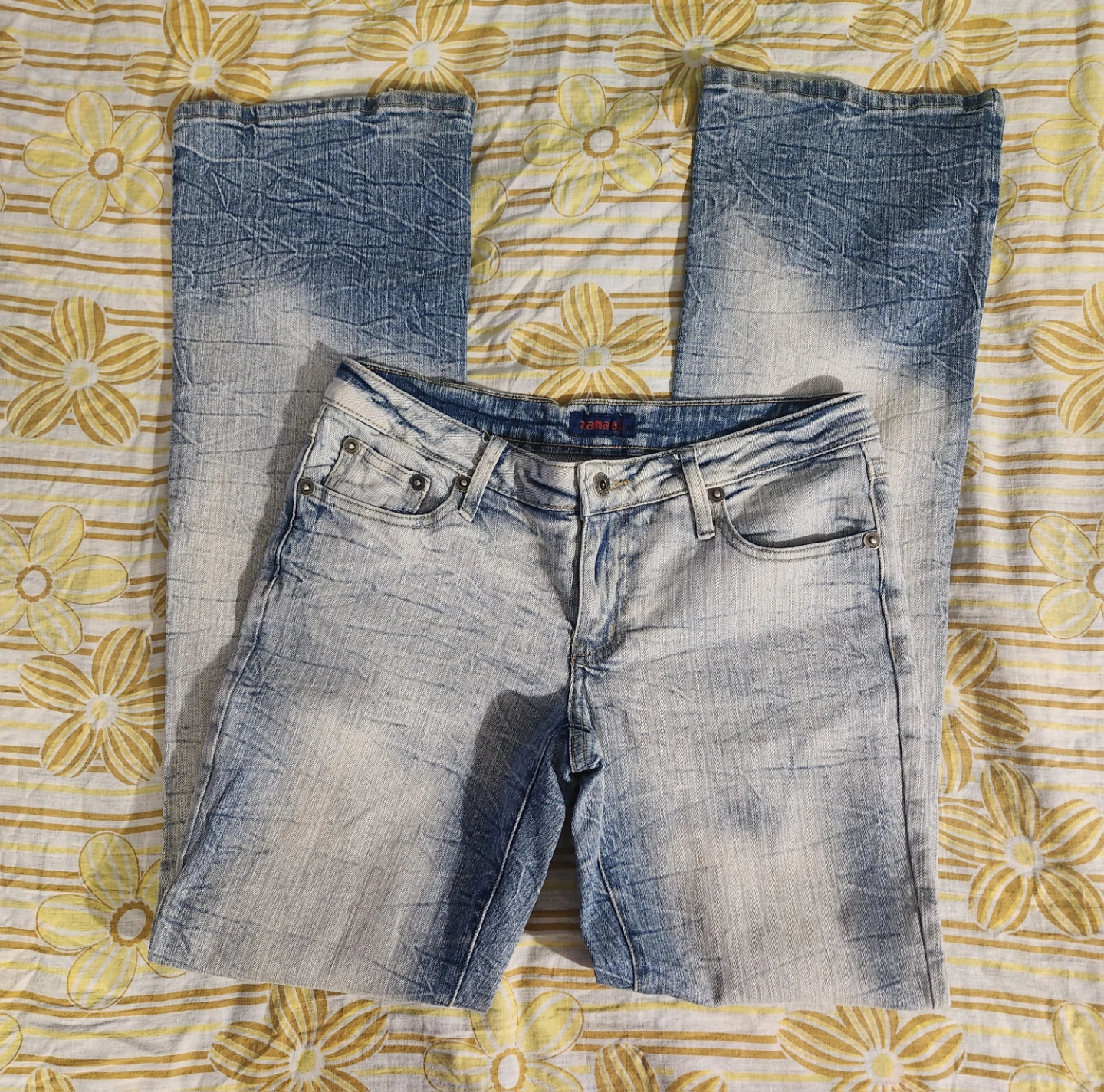y2k Blue and White Faded Denim Straight Leg Jeans