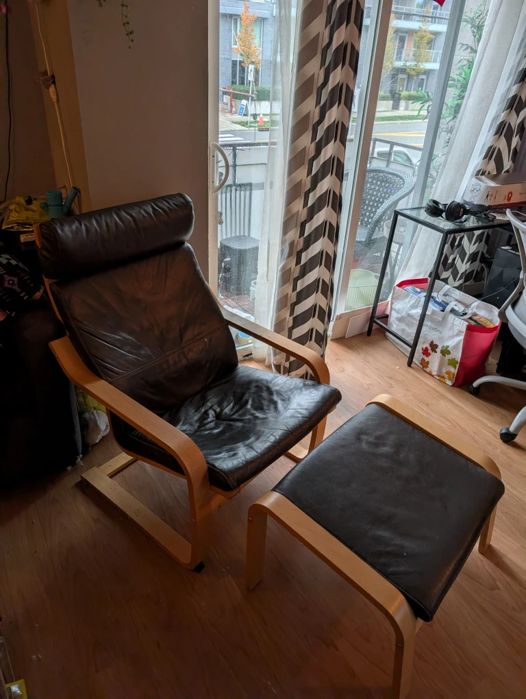 Poang Leather Armchair with Ottoman - photo 4