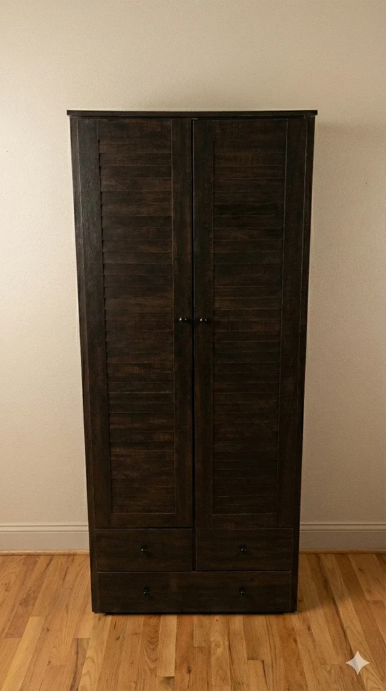 Dark Brown Wooden Wardrobe - 32"W x 76"L