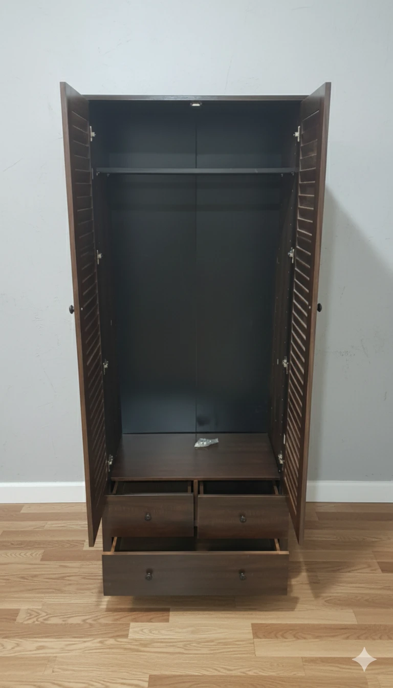 Dark Brown Wooden Wardrobe - 32"W x 76"L - photo 2