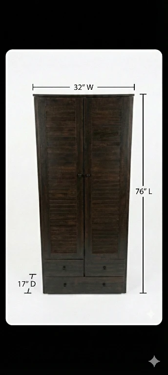 Dark Brown Wooden Wardrobe - 32"W x 76"L - photo 3