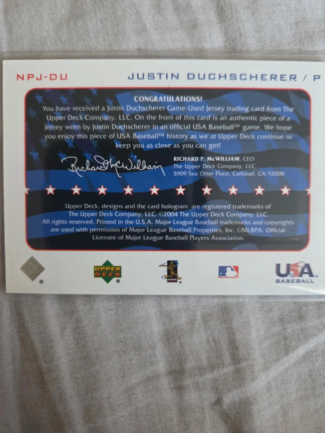 Justin Duchscherer Game-Used Jersey Trading Card image indicator(2)