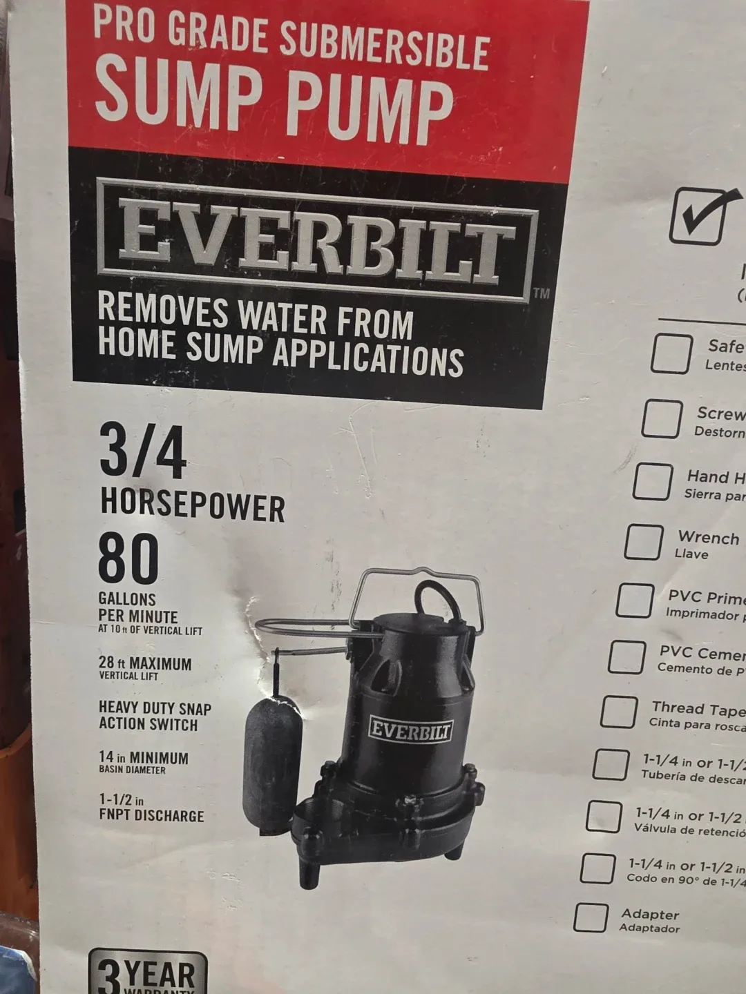 Everbilt 3/4 HP Cast Iron Sump Pump 🥕 image indicator(5)