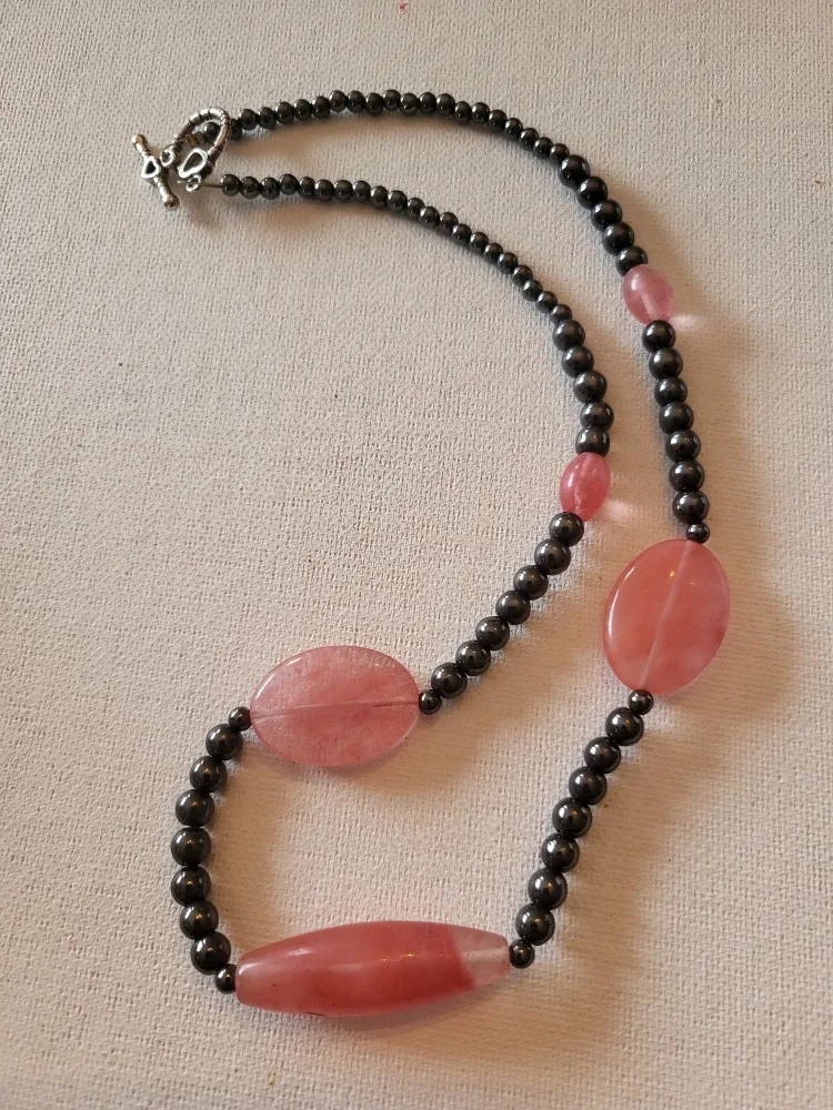 Beaded Necklace: Pink & Black thumbnail
