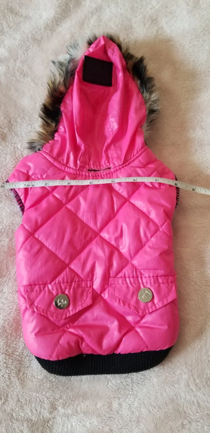 Pink Pet Puffer Vest with Fur Trimmed Hood image indicator(2)