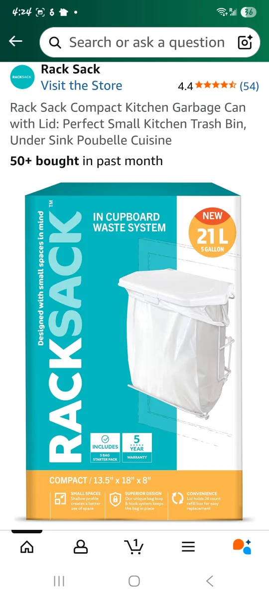 Rack Sack Compact Kitchen Garbage Can - NEW