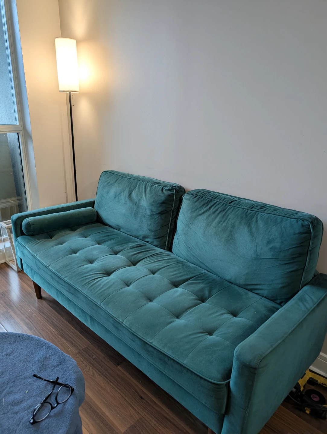 Teal Velvet Tufted Sofa