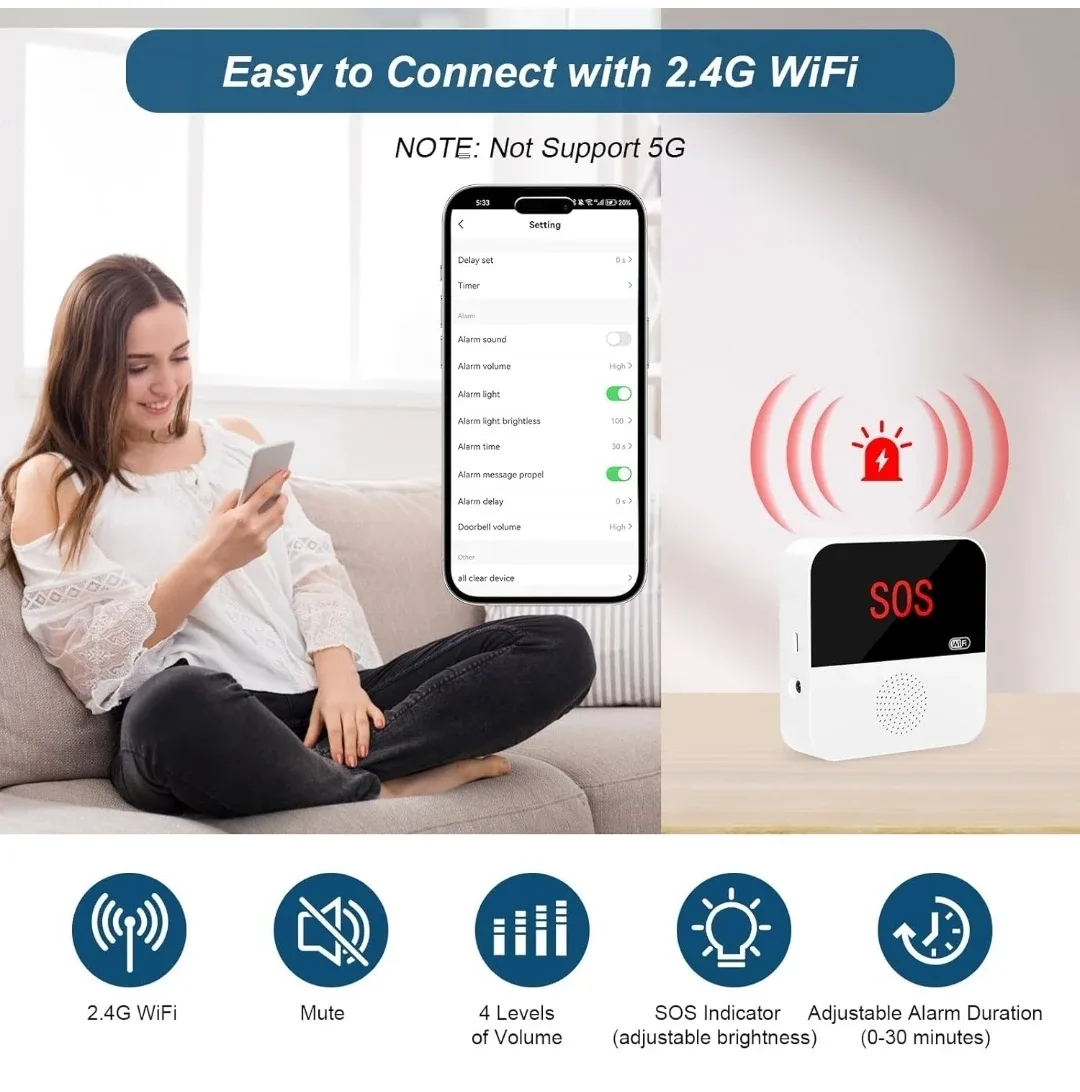 WiFi Smart Caregiver Pager Emergency Button image indicator(6)