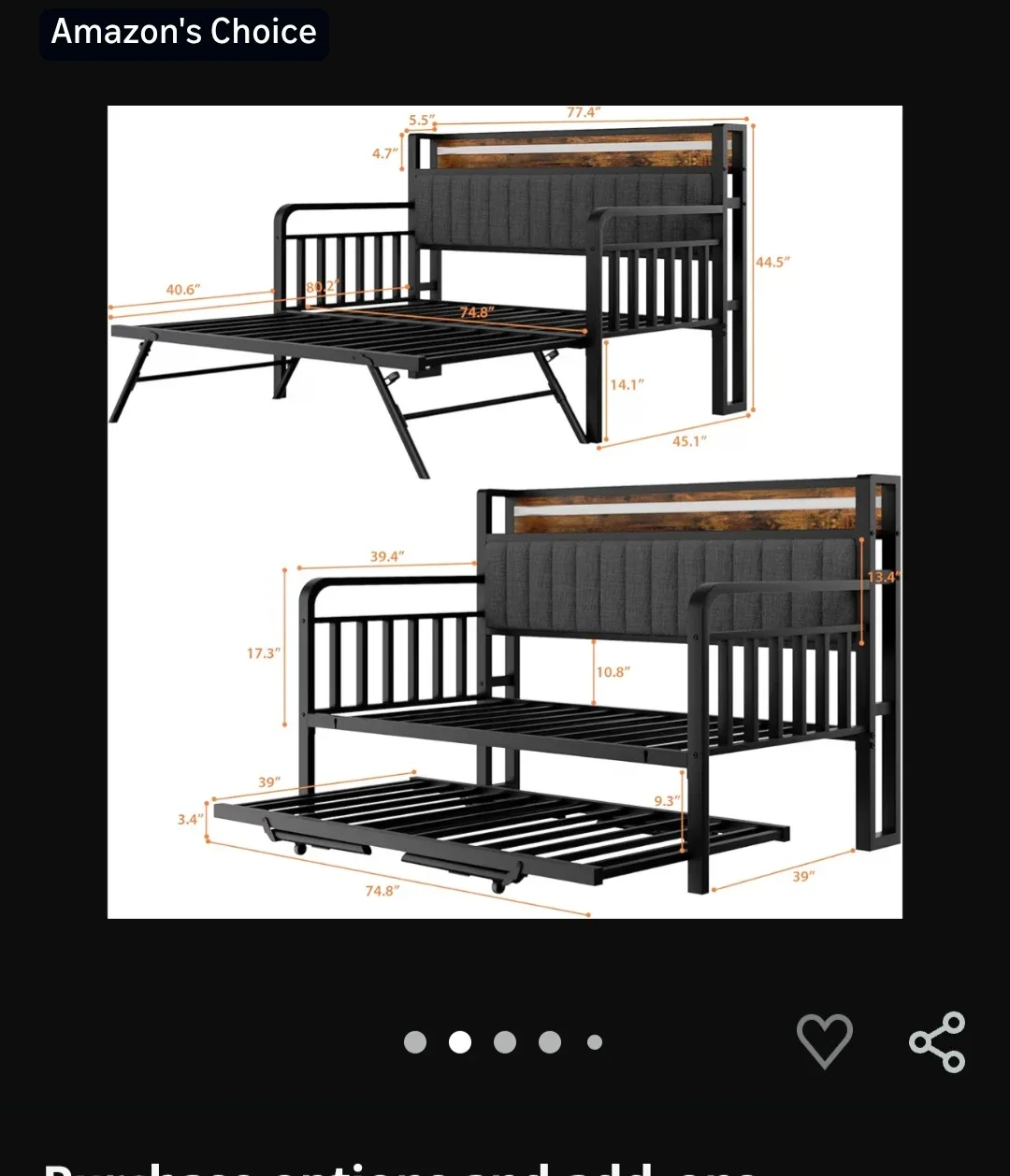 Jocoeval Daybed with Trundle and LED Light - Twin image indicator(2)