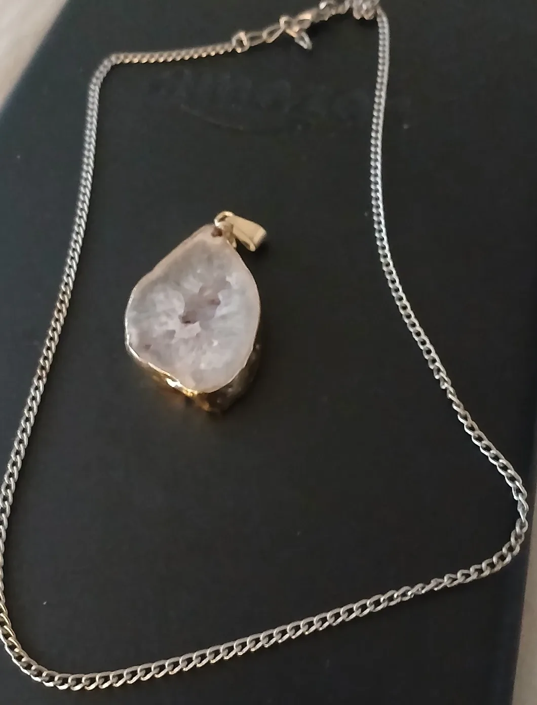 Druzy Agate Pendant Necklace - Gold Trim
