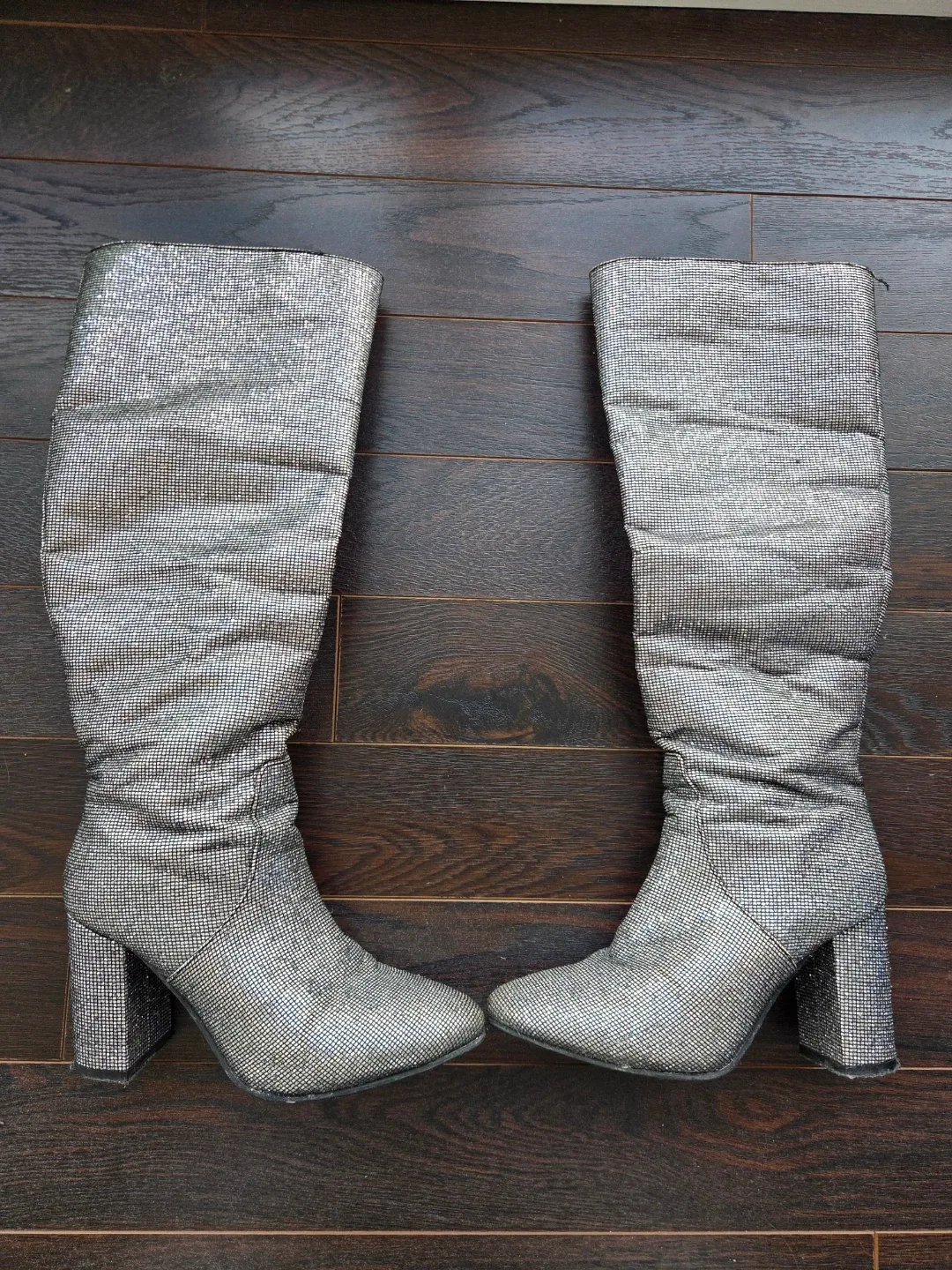 Silver Sparkly Knee High Boots Size 7 thumbnail