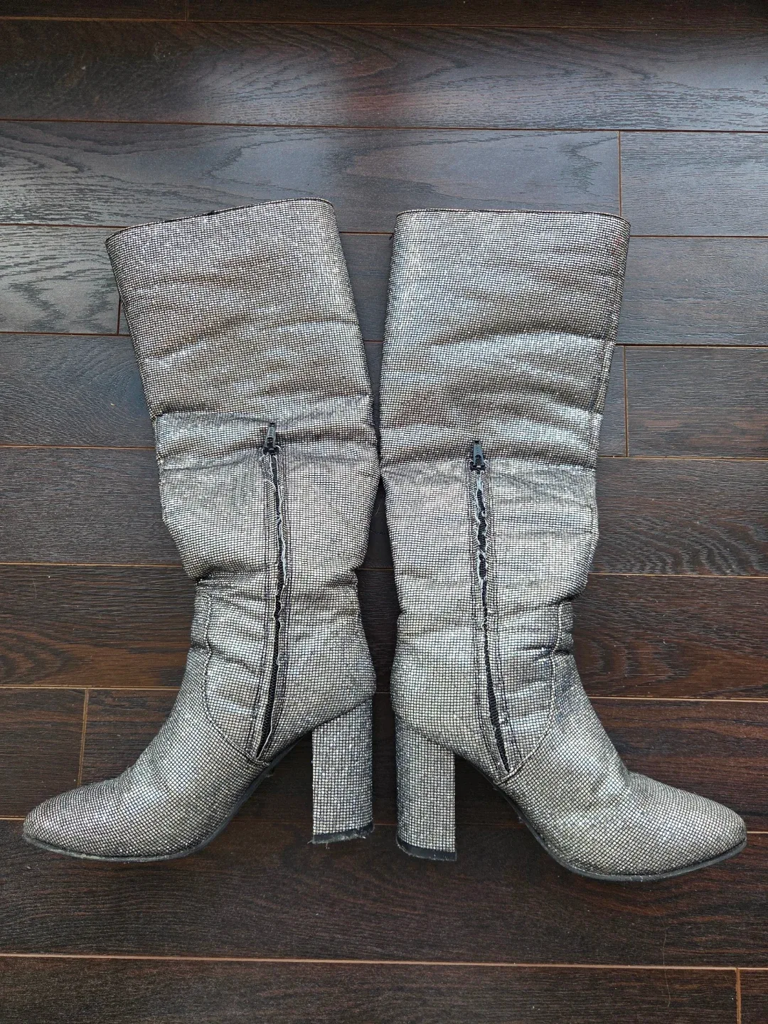 Silver Sparkly Knee High Boots Size 7 image indicator(2)