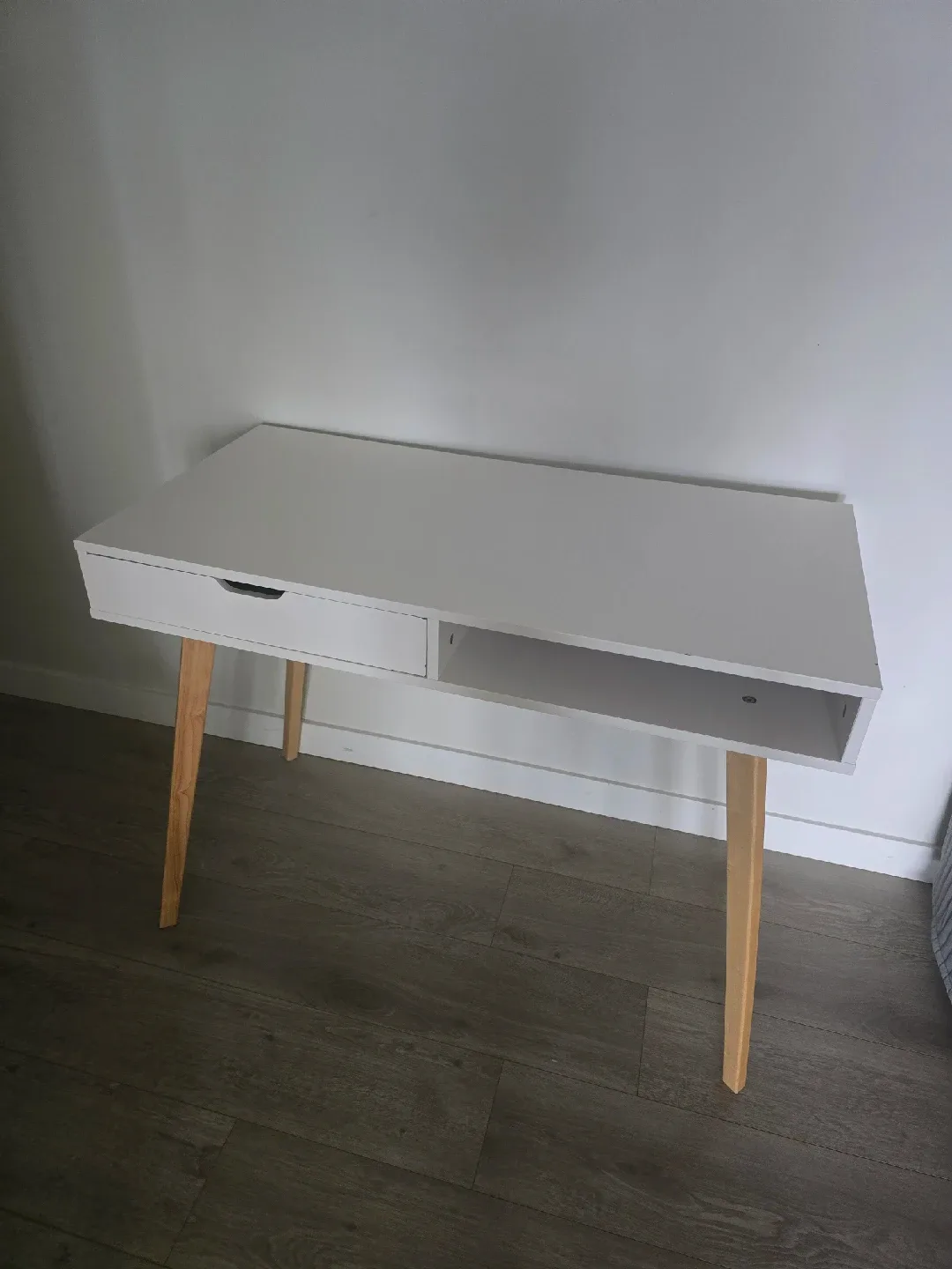 White Desk with Drawer, Wood Legs image indicator(3)