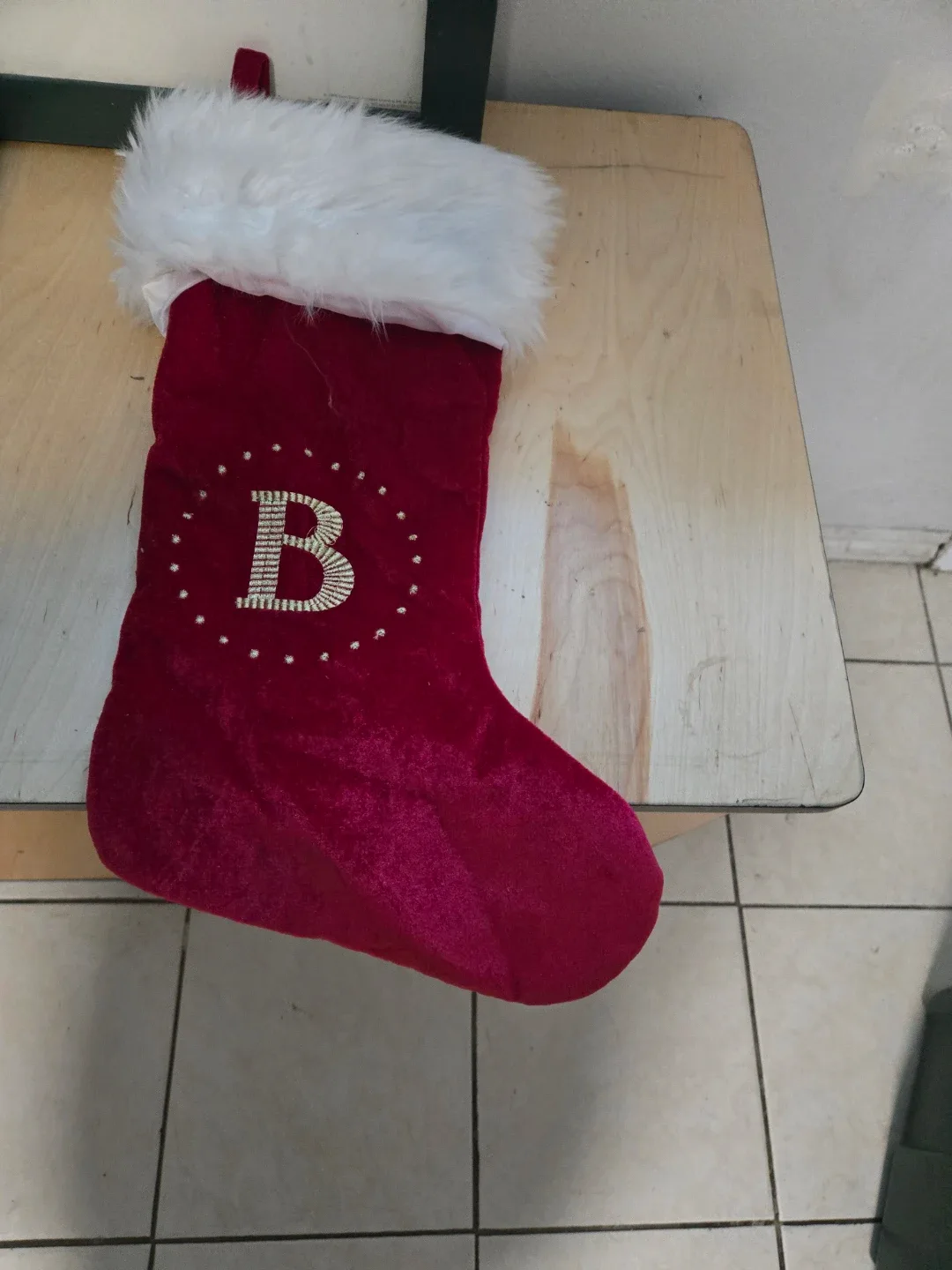 Red Christmas Stocking with 'B'