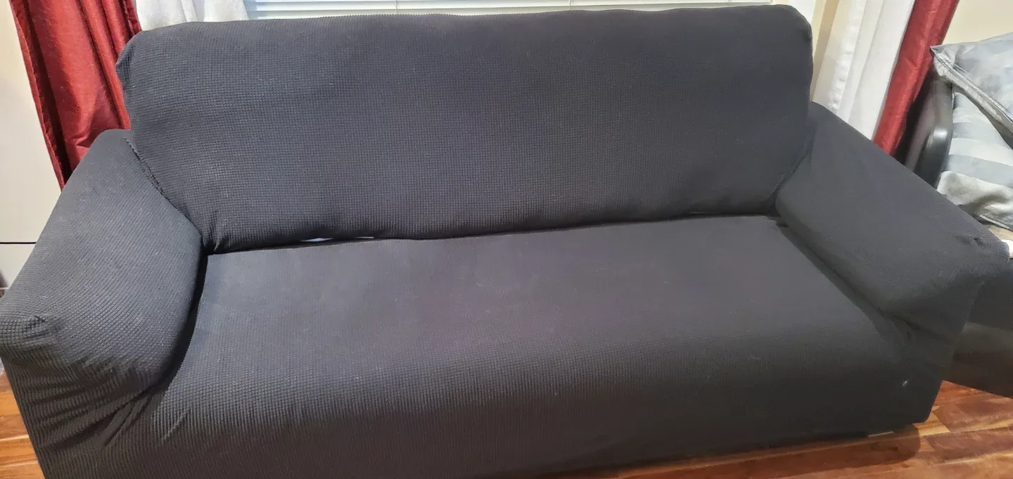 Black Loveseat, sofa, couch with Cover image indicator(2)