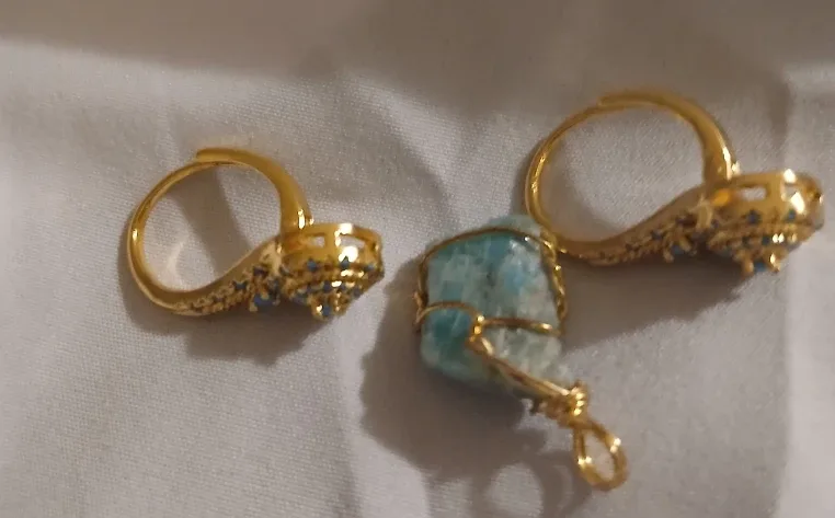 Gold Tone Earrings & Crystal Pendant Set thumbnail