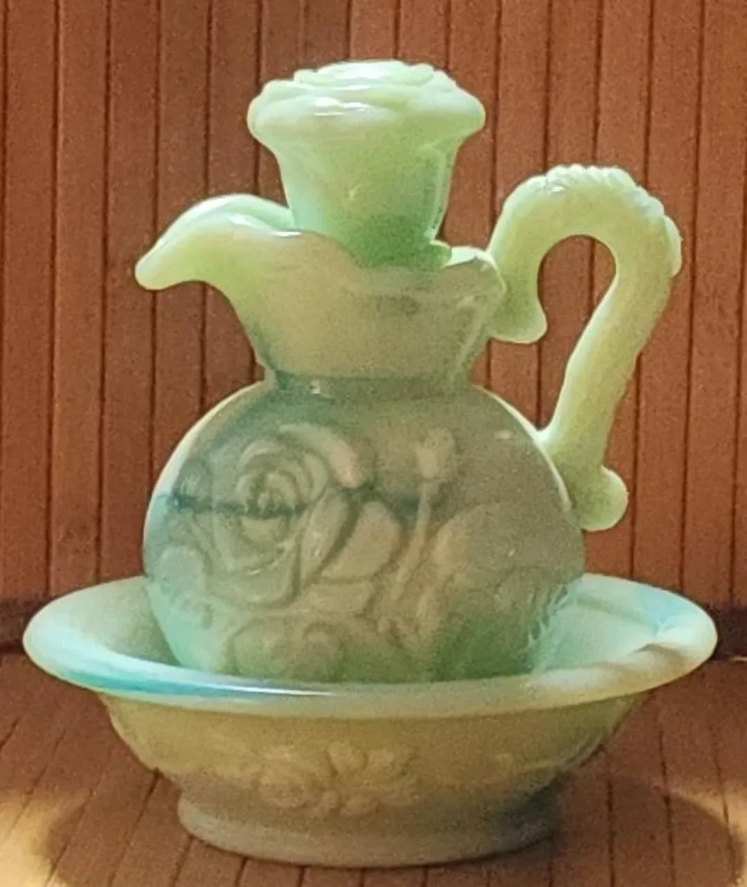 Vintage Fenton Rose Pattern Pitcher and Bowl Set