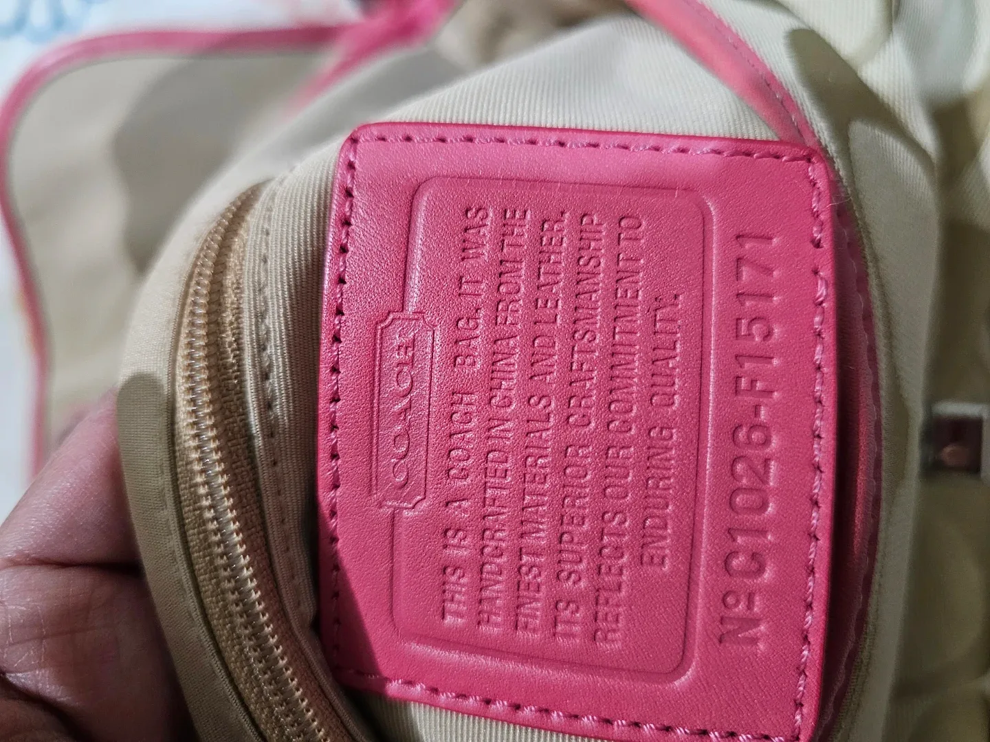 Coach Signature Canvas Baguette with Pink Leather Trim image indicator(4)