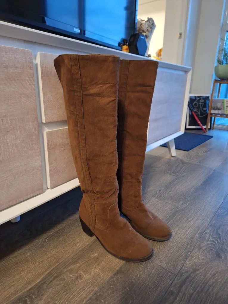 Brown Suede-Like Over-the-Knee Boots thumbnail