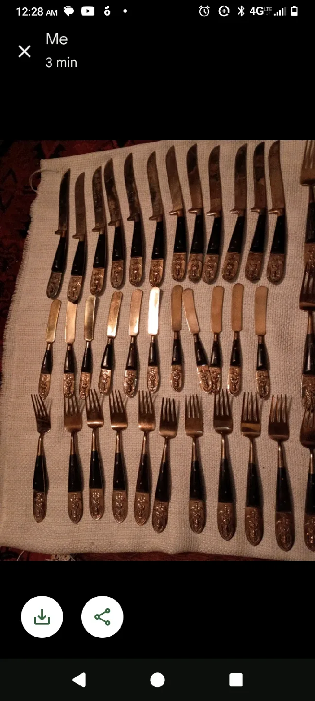 mid century SIAM brass & wooden 132 PC. flatware set image indicator(4)