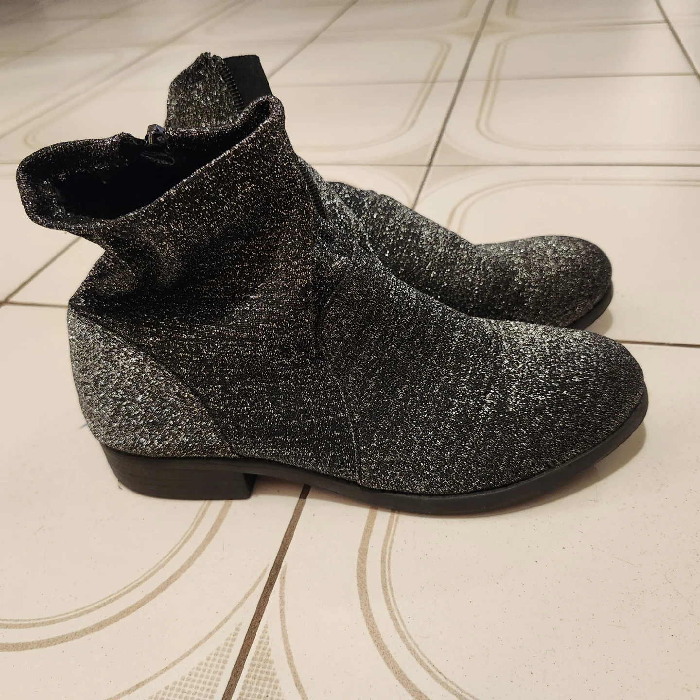 Silver Glitter Ankle Boots, Size 4 Girls