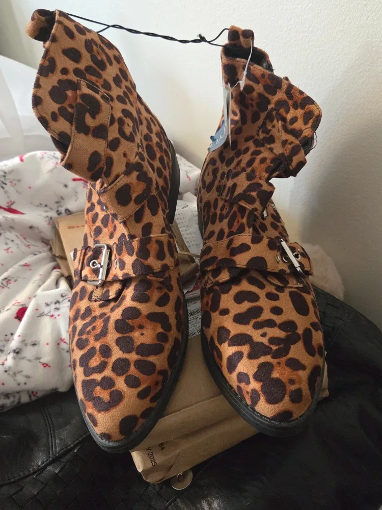 Leopard Print Boots - Size 10