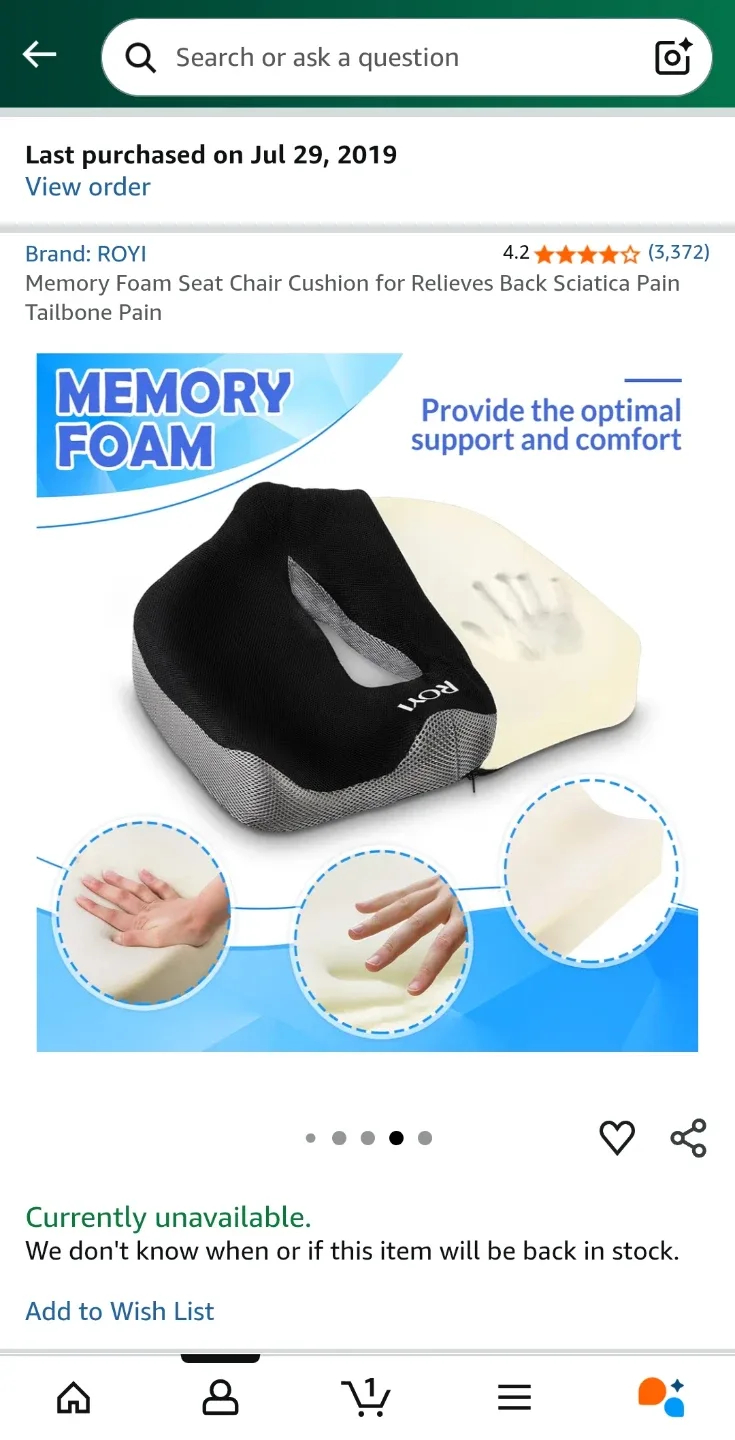 Royi Memory Foam Seat Cushion for Back/Sciatica Pain image indicator(5)