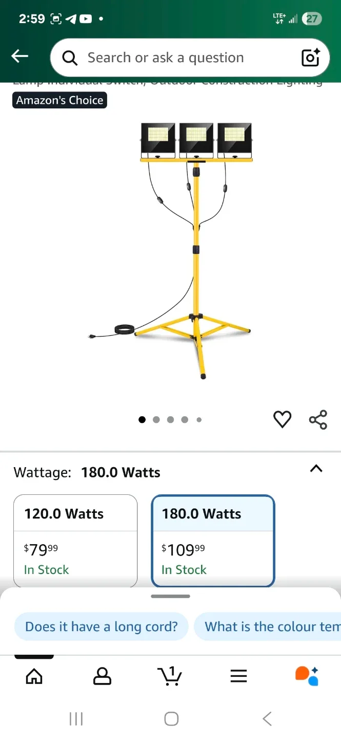 180W LED Work Light with Tripod - Yellow image indicator(2)