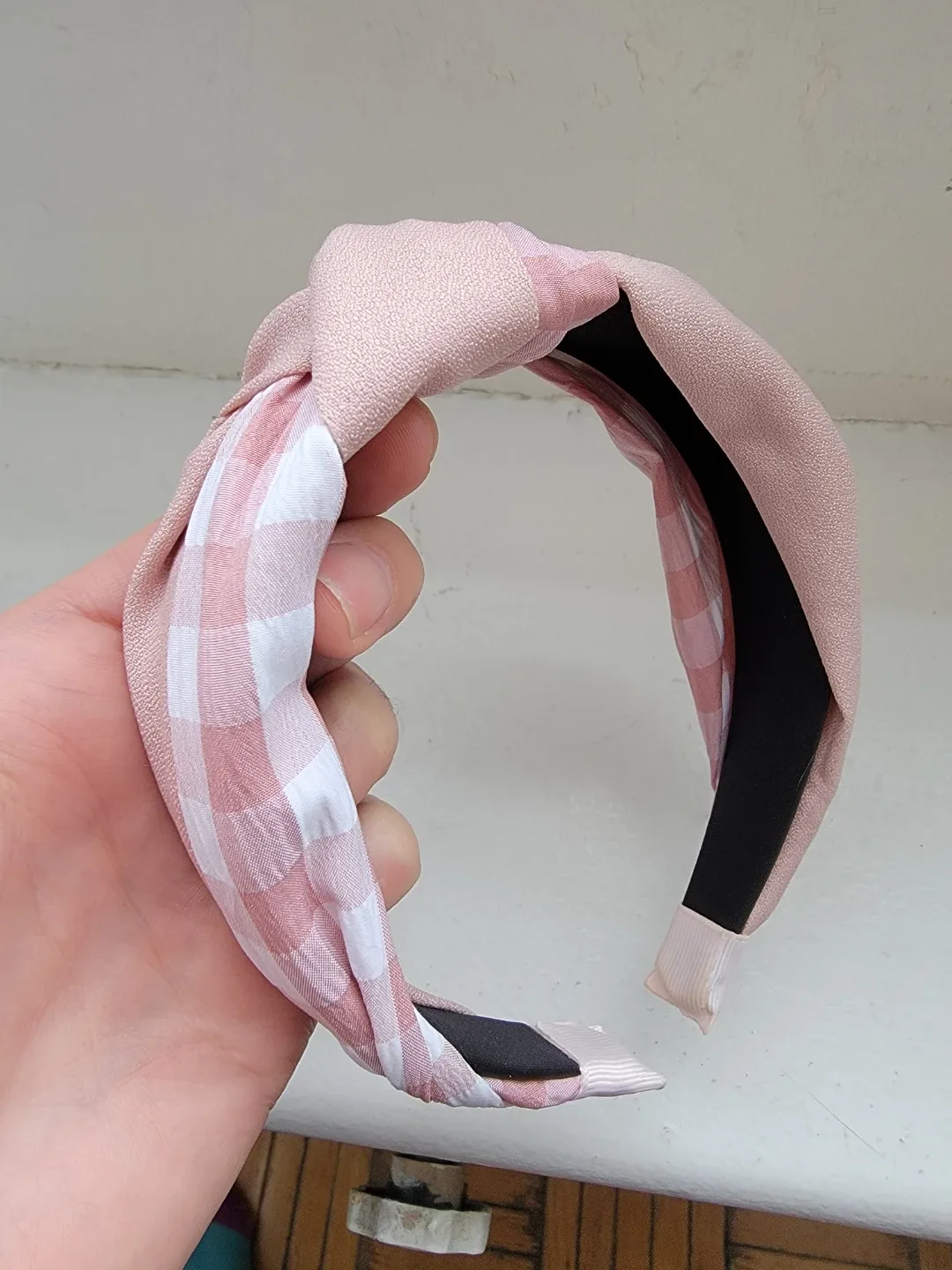Pink Gingham Knotted Headband