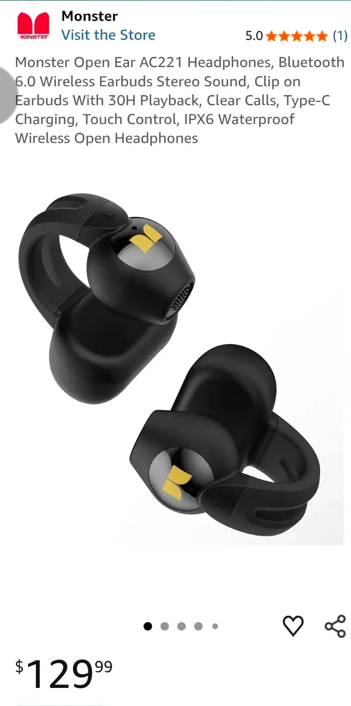 Monster Open Ear AC221 Bluetooth Headphones - New in Box! thumbnail