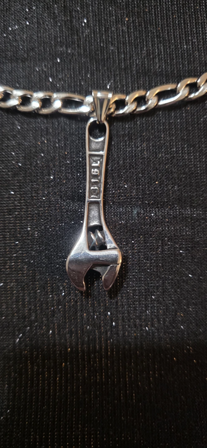 Silver Figaro Chain Necklace with Wrench Pendant